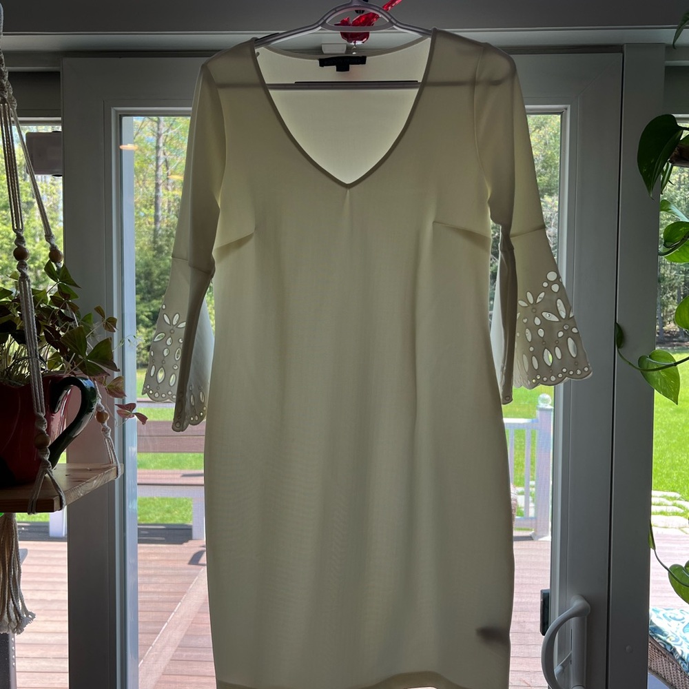 Boston Proper Cream Midi Dress with Cut-Out Sleeves